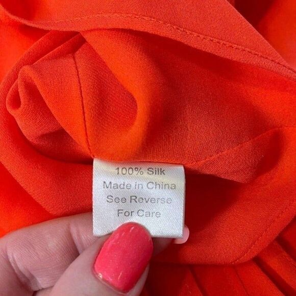 Parker Orange Silk Tiered Keyhole Swing Dress Medium - Picture 9 of 10